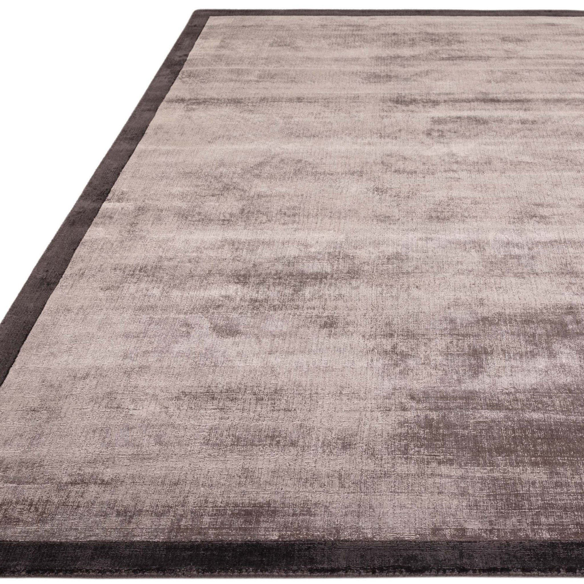 Hand Woven Viscose Rug with Border in Charcoal and Moleskin